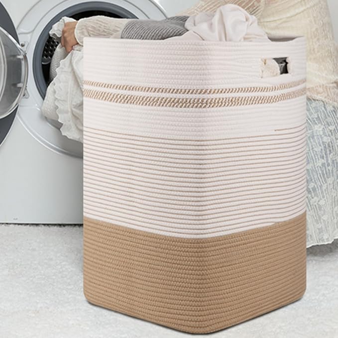 Laundry Hamper, Large Woven Rope Tall Laundry Basket - Image 6