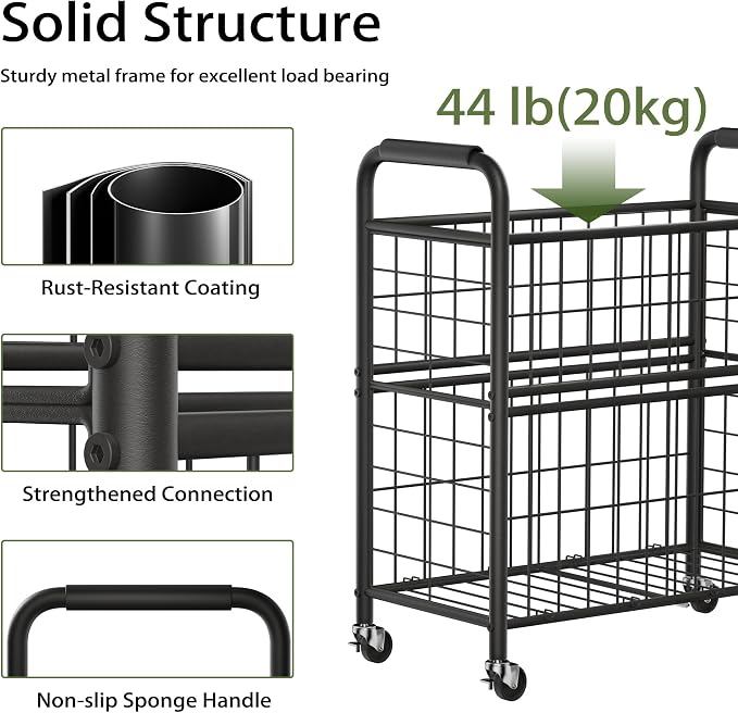 Laundry Hamper 2 Section, 110L Rolling Laundry Sorter Basket - Image 5