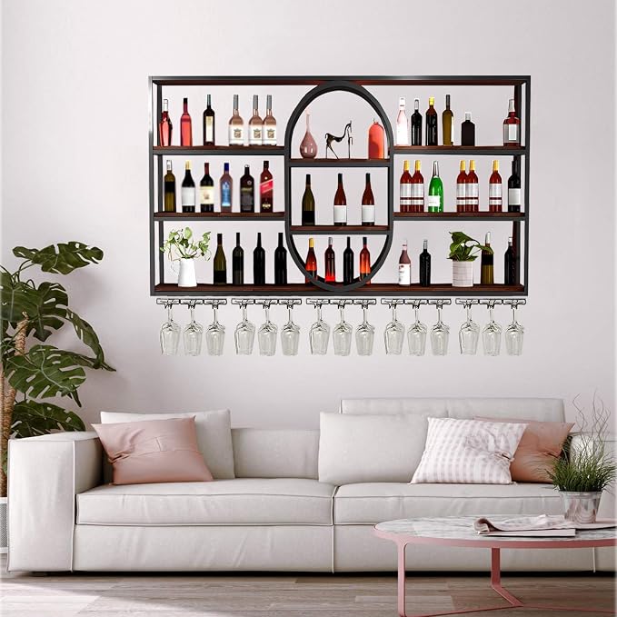 Large Wall Mount Wine Rack, Metal 4 Tier Large Capacity Hanging Bar Rack - Image 8