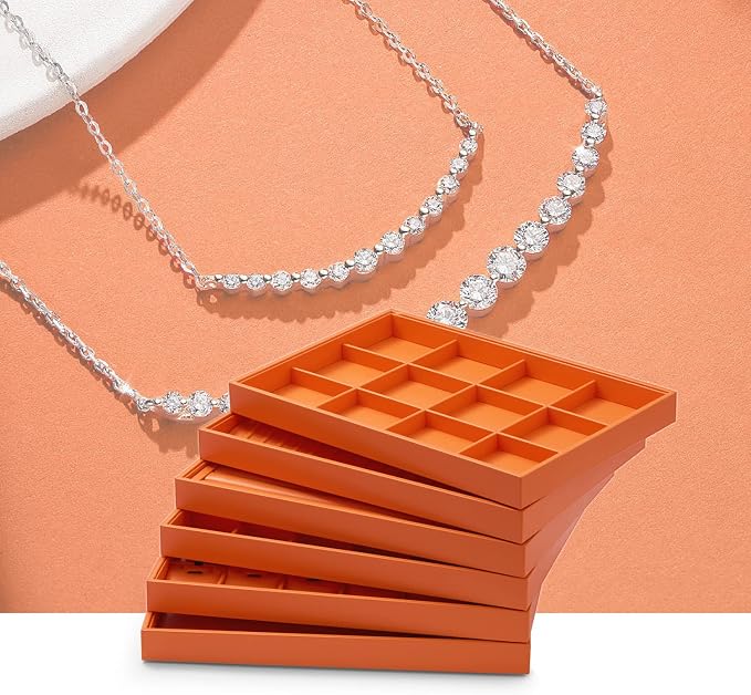 Oirlv Luxury Leather Jewelry Tray Orange Stackable Jewelry Drawer Organizer - Image 2