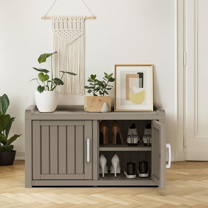 ROJIK Shoe Cabinet Storage Bench Indoor Outdoor, Waterproof UV-Resistant Resin - Image 2