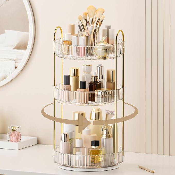 360° Rotating Makeup Organizer, Upgraded 3 Tier Skincare Perfume Organizers by Homelifeassistant