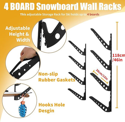 Snowboard Wall Racks, Adjustable Storage Rack - Image 2