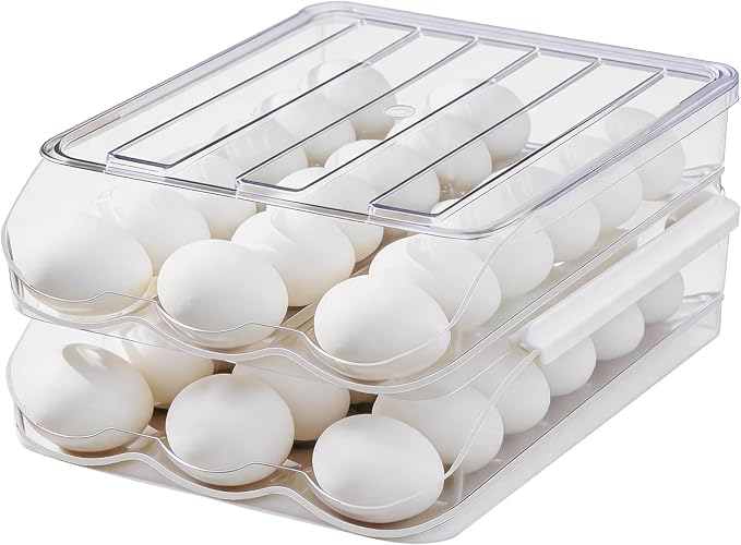 Egg Holder for Fridge, Automatic Rolling Egg Dispenser for Refrigerator by ZKEEWUP