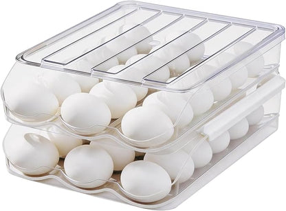 Egg Holder for Fridge, Automatic Rolling Egg Dispenser for Refrigerator by ZKEEWUP