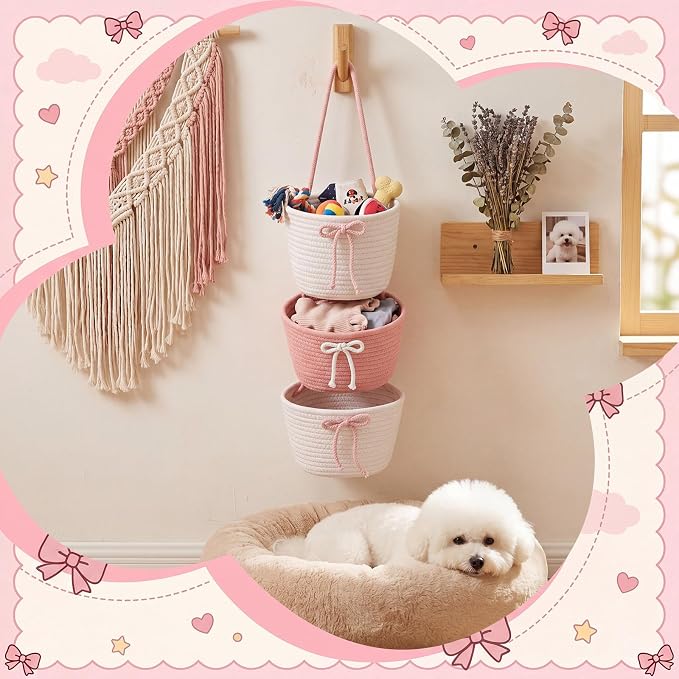 3-Tier Hanging Wall Basket Wall Mounted Woven Basket - Image 4