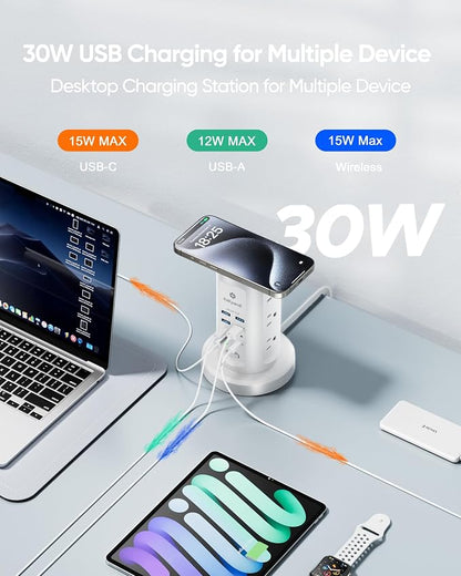 Kakyanill 30W USB Charging Station, Power Strip Tower, 9 AC Outlets - Image 4