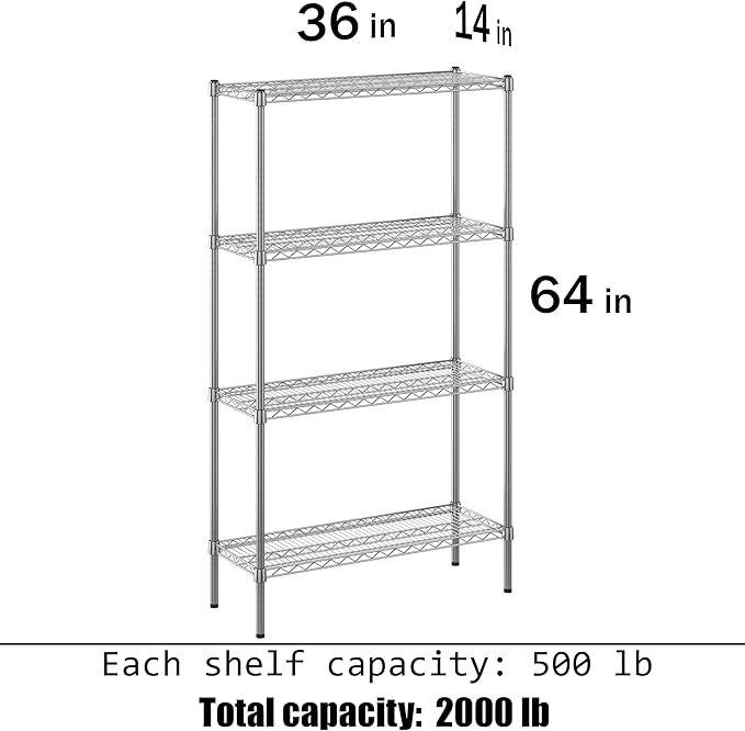 14" Deep x 36" Wide x 64" Height Wire Shelving Kit | 4-Tier | NSF Commercial - Image 3