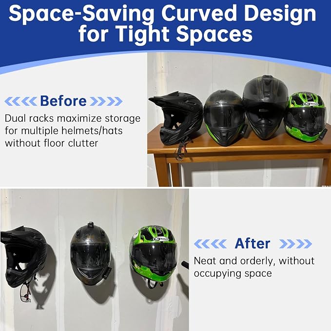 2-Pack Wall-Mounted Multi-Purpose Helmet Storage Display Rack - Image 4