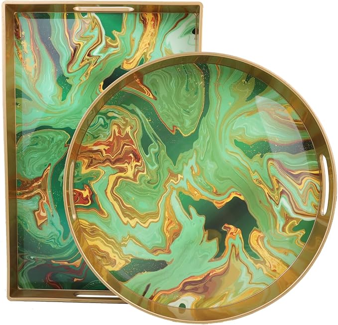 Round Green Marbling Decorative Tray - Image 2