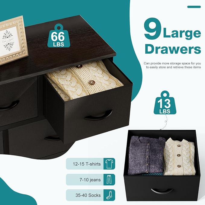 OLIXIS 9 Drawer Fabric Storage Dresser Chest Organizer Unit - Image 4