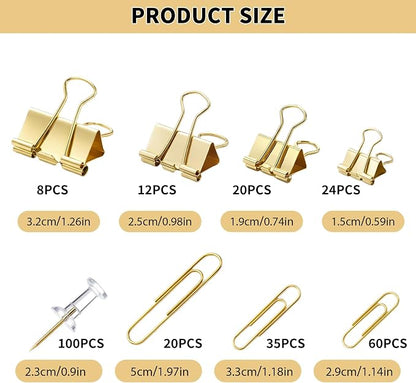 BESARME Gold Paper Clips and Binder Clips Set - Image 2
