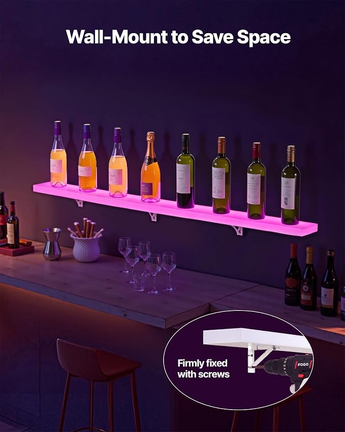 VEVOR LED Lighted Liquor Bottle Display, 1 Tier 60 Inches Whiskey Rack - Image 6