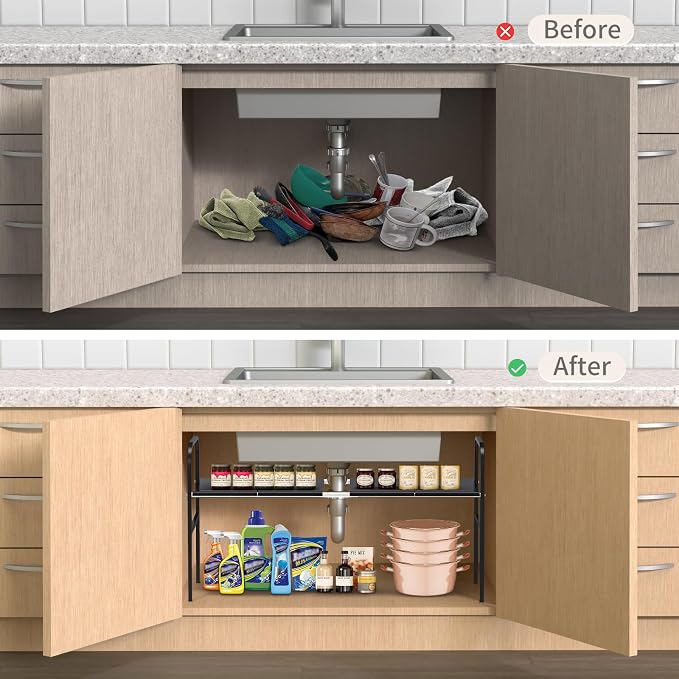 Expandable 2-Tier Under Sink Organizer, 8 Removable Plastic Boards, Tool-Free - Image 5