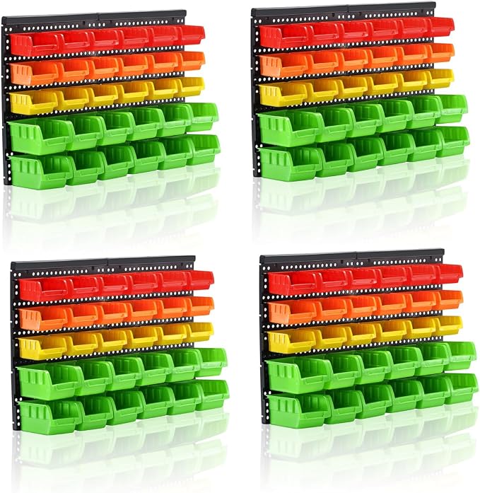 MULSAME Wall Mounted Storage Bins Parts Rack 4 Colors Bin Organizer Garage by MULSAME