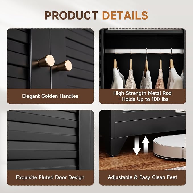 Letaya Armoire Wardrobe Closet, Hanging Rod Clothing Storage Cabinets - Image 6