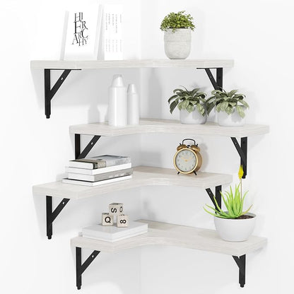 ROMGUAR CRAFT Corner Floating Shelves Wall Mounted Set of 4, Rustic Wood by ROMGUAR+CRAFT