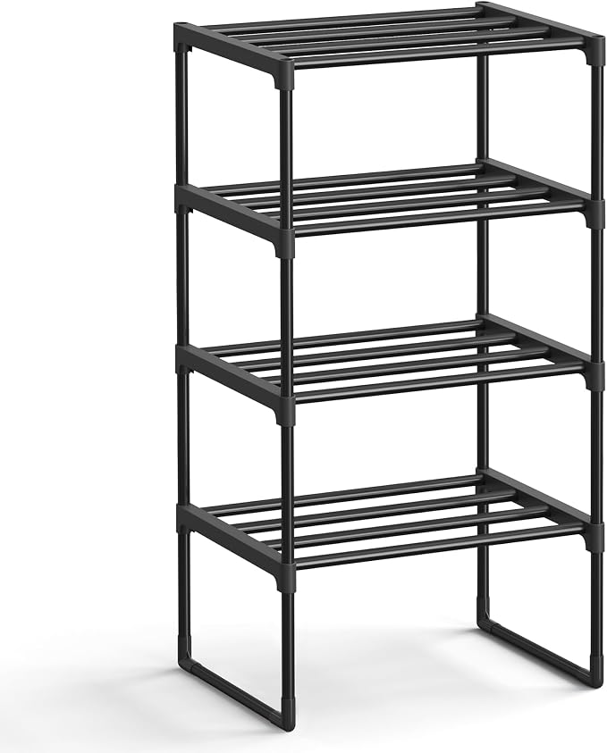 SONGMICS Shoe Rack, 4-Tier Shoe Organizer, Metal Storage Shelf, Upright or by Unknown