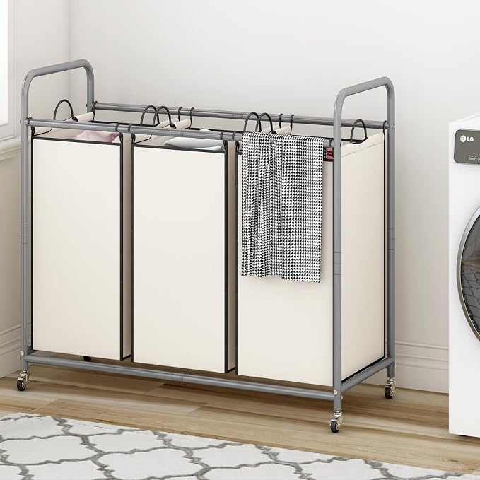 LINZINAR 3-Bag Laundry Sorter, Laundry Hamper Cart - Image 4