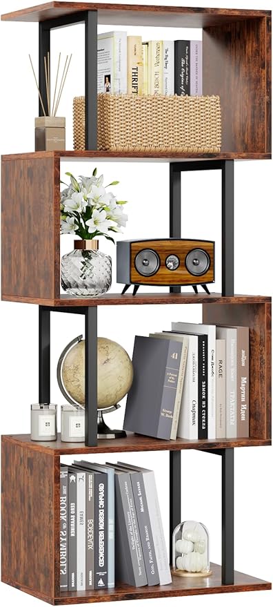 Furologee 5 Tier Bookshelf, S Shaped Geometric Bookcase, Narrow Freestanding by Furologee