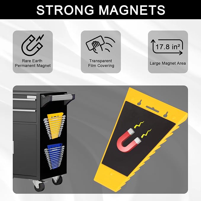 4-Pack Magnetic Wrench Organizer, 48-Slot Wrench Rack Tool Trays, Durable ABS - Image 2