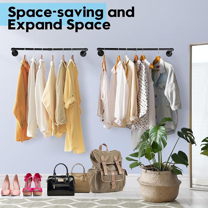 Industrial Pipe Clothes Rack Wall Mounted Clothing Rack Set of 2, 38.2 Inches - Image 2