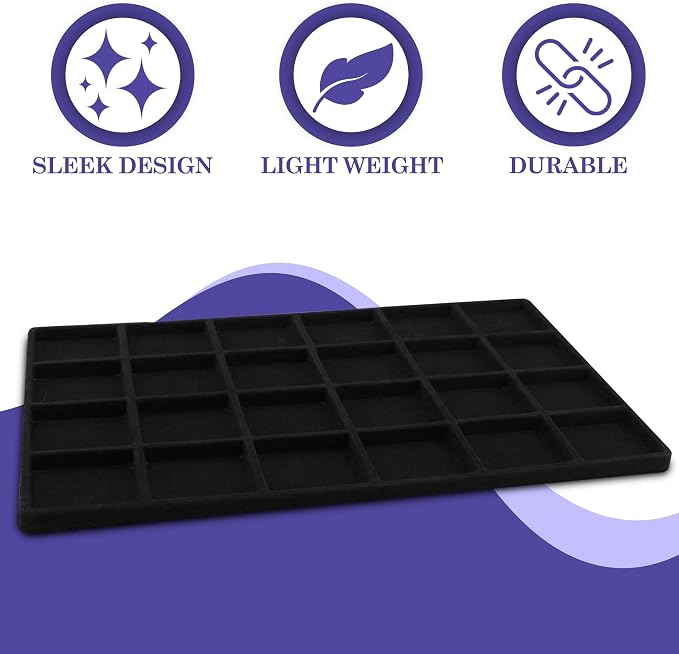 Novel Box 5 Pack 24-Slot Black Liner Jewelry Storage Tray Inserts 14.75x8.25x1 - Image 4