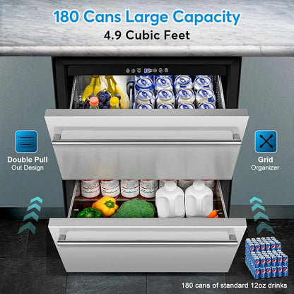 Under Counter Beverage Refrigerator 24 Inch, Outdoor Drawer Fridge Stainless - Image 4