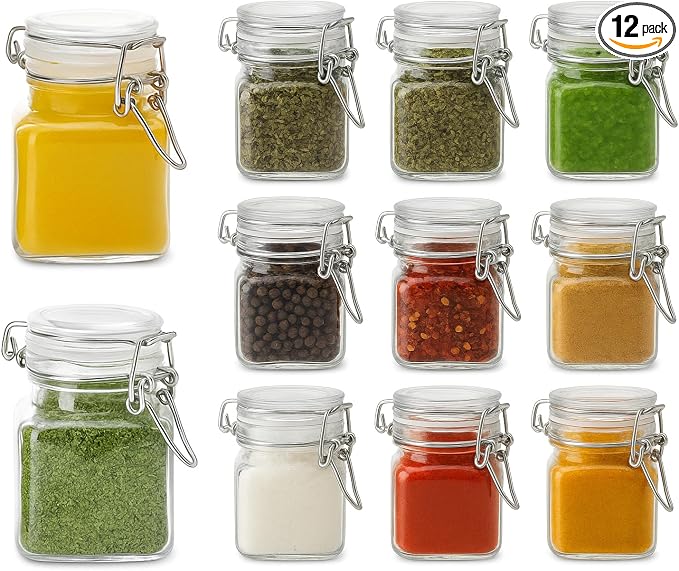 12 Pack Spice Jars, 4 oz Glass Containers by Snaiio