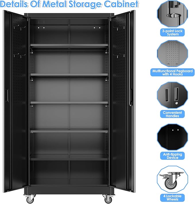 Black Metal Garage Storage Cabinet - Image 6