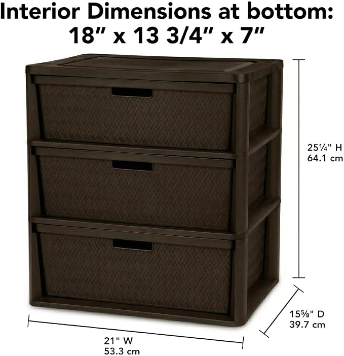 3 Drawer Wide Weave Storage Tower, Modern Style Decorative Freestanding Storage - Image 2