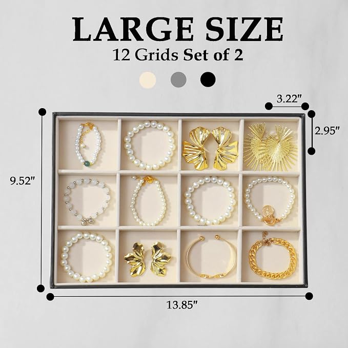 Large Jewelry Organizer Tray 2 Pack, Stackable Jewelry Storage Holder - Image 4