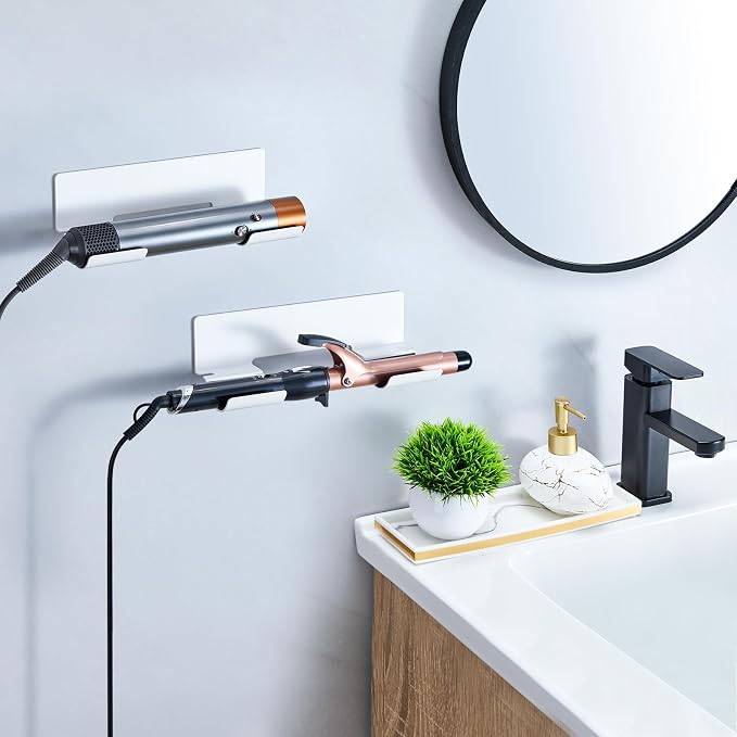2 PCS Hair Straightener Holder Wall Mount Curling Iron Holder, Hair Dryer - Image 2