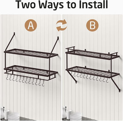 KES 30-Inch Oiled Bronze Pot Rack Wall Mounted, 2-Tier Hanging Pot and Pan - Image 8