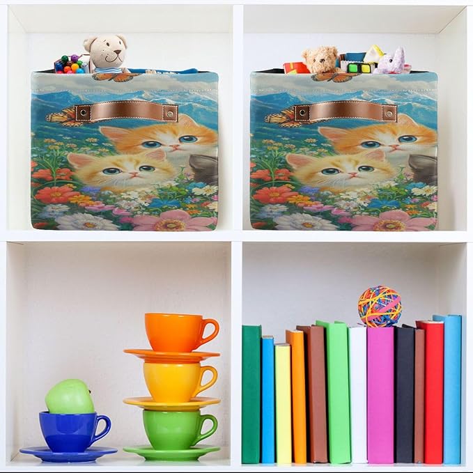 Cute Cats Colorful Flower Mountain Storage Bins Box Foldable Shelf Basket - Image 6