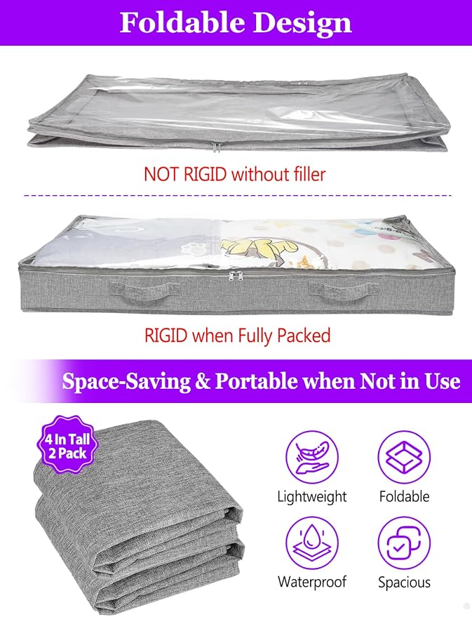 Below 4 Inches High Under Bed Storage, Low Profile Underbed Storage Containers - Image 4