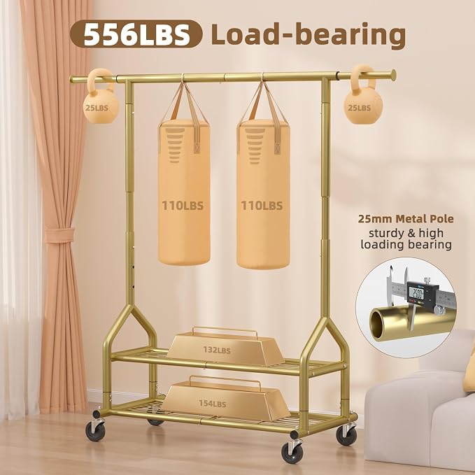 EAGMAK Heavy Duty Clothes Rack Load 556 LBS, Rolling Clothing Rack - Image 2