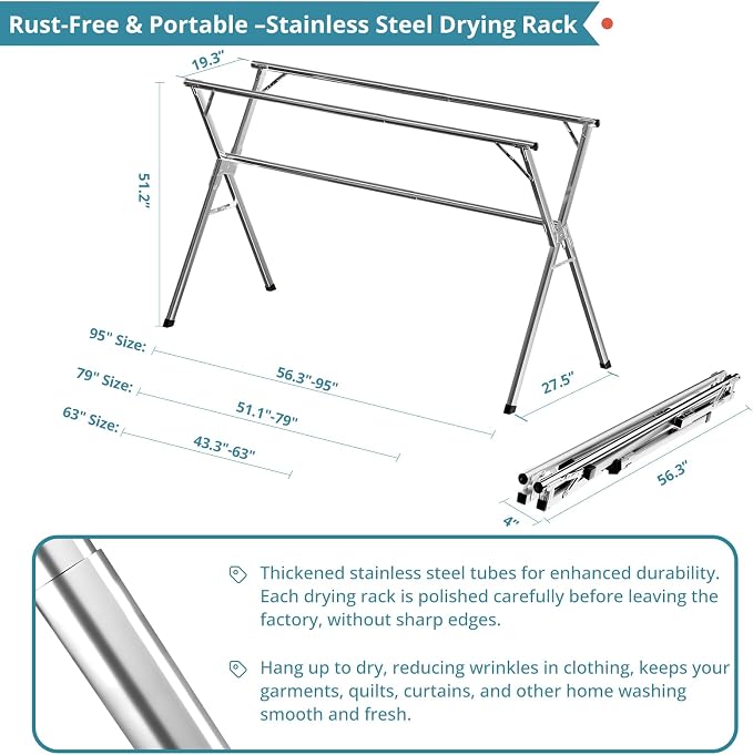JAUREE 95 Inches Clothes Drying Rack, Drying Rack Clothing Folding Indoor - Image 6