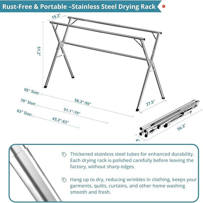 JAUREE 95 Inches Clothes Drying Rack, Drying Rack Clothing Folding Indoor - Image 6