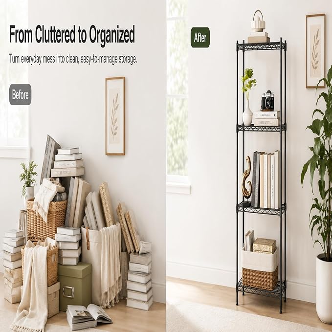 4 Tier Storage Shelves, Metal Wire Shelving Unit, Heavy Duty Adjustable Shelf - Image 4