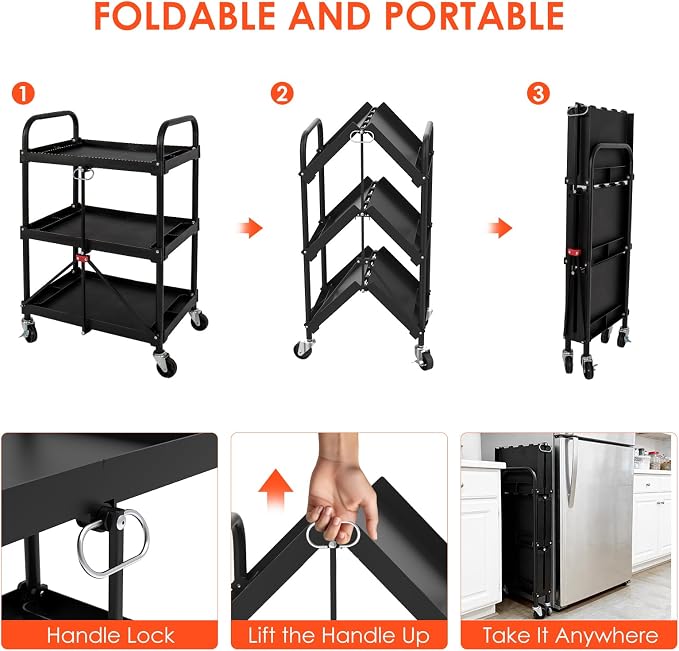 Collapsible Service Cart, Folding Utility Cart - Image 4