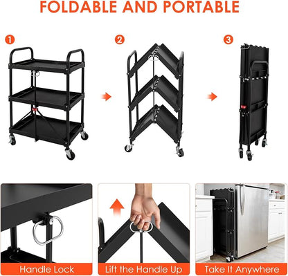 Collapsible Service Cart, Folding Utility Cart - Image 4