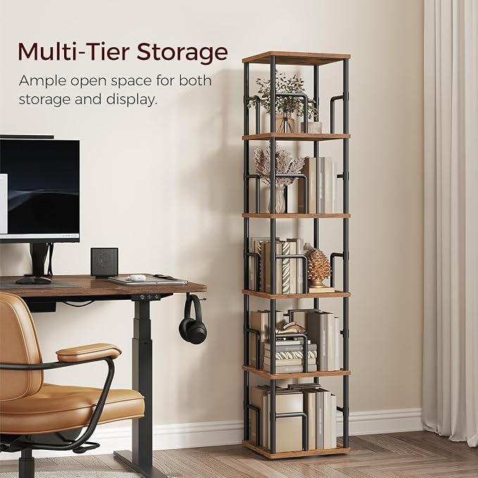MAHANCRIS 5-Tier Rotating Bookshelf, Freestanding Corner Bookshelf, 360° - Image 5