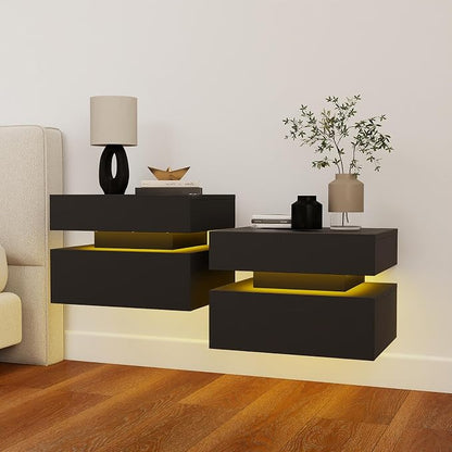 Vibe & Dine Floating Nightstand Set of 2, Wall Mounted Night Stand by VibeDine