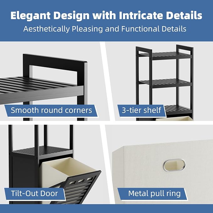 HITNET Tilt Out Laundry Hamper, Bamboo Bathroom Cabinet - Image 6