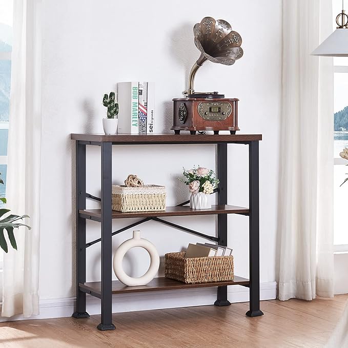 HOMBAZAAR 3 Tier Bookshelf, Rustic Brown Industrial Book Shelf, Engineered Wood - Image 3
