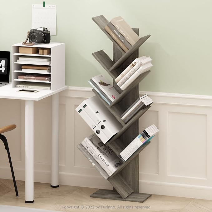 Furinno Tree Bookshelf 9-Tier Floor Standing Tree Bookcase, French Oak - Image 2