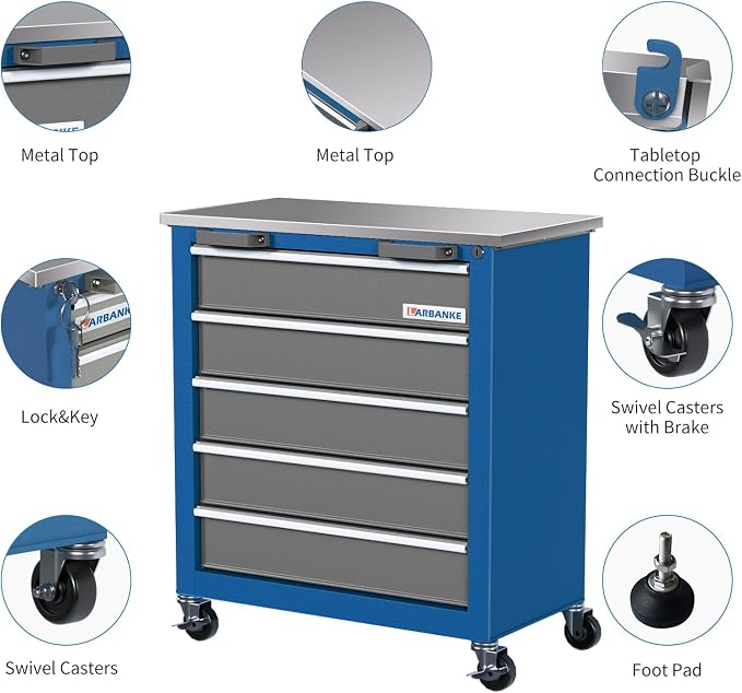 LARBANKE 5-Drawer Rolling Tool Chest, Tool Cabinet on Wheels - Image 4