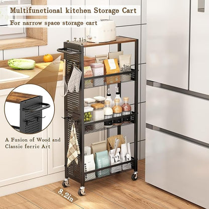 Utility Slim Storage Cart 4 Tier Small Rolling Kitchen Laundry Room - Image 4