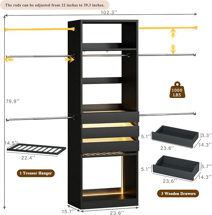 Closet System, 4-8FT Closet Organizer - Image 8